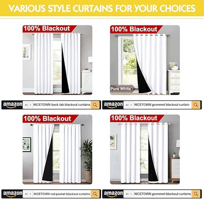 NICETOWN White 100% Blackout Lined Curtains, 2 Thick Layers Completely Blackout Window Treatment Thermal Insulated Drapes for Kitchen/Bedroom (1 Pair, 52 inches Width x 63 inches Length Each Panel)