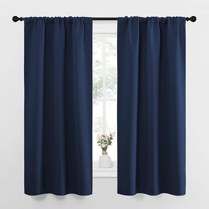 NICETOWN Bedroom Curtains Blackout Draperies, Home Decorations Thermal Insulated Solid Pole Top Blackout Drapes for Living Room (Navy, 1 Pair, 34-inch W x 63-inch L)