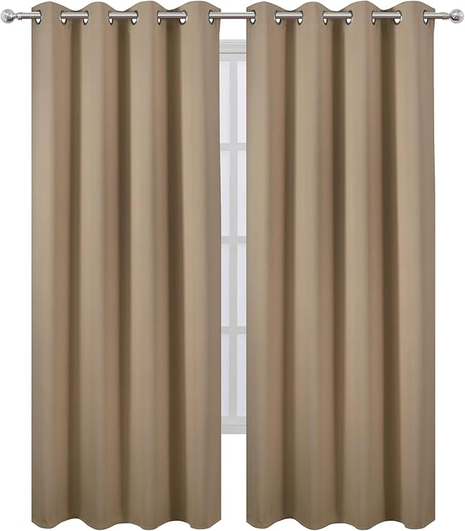LEMOMO Blackout Curtains 66 x 84 inch/Natural Curtains Set of 2 Panels/Thermal Insulated Room Darkening Bedroom Curtains