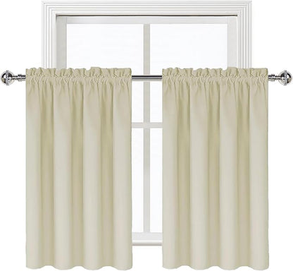 DWCN Blackout Curtains for Living Room Thermal Insulated, Energy Saving & Noise Reducing Bedroom Curtains, Light Beige, W 52x L 36 Inch, Set of 2 Rod Pocket Curtain Panels
