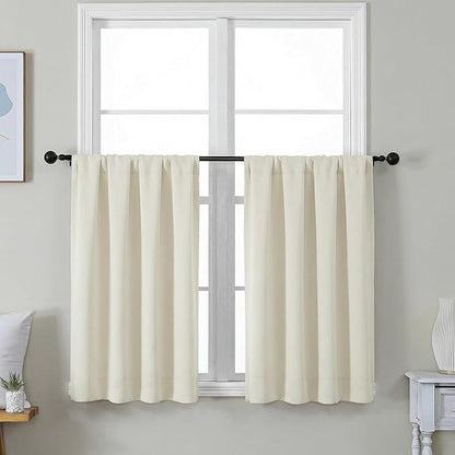Simplebrand Ava Ivory Short 36 Inches Light Filtering Curtain 2 Panels Set, Half Window Rod Pocket Privacy Curtain Tiers for Kitchen, Curtains Light Filtering for Bathroom, W40 x L36 Inch, Ivory
