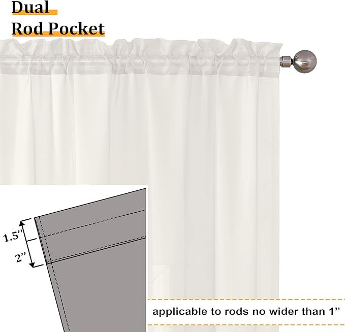 Aiyufeng Ivory Kitchen Sheer Curtains 63 inch Length 2 Panels, Rod Pocket Light Weight Soft Curtain Sheers, Voile Sheer Drapes for Basement Kitchen or Small Window Curtains, Each is 40W x 63L