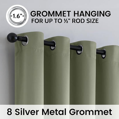 SimpleHome 100% Blackout Curtains for Bedroom,Thermal Insulated Light Sage Grommet Window Drapes Room Darkening Curtains for Living Room with Black Back,52 x 72 Inch,2 Panels