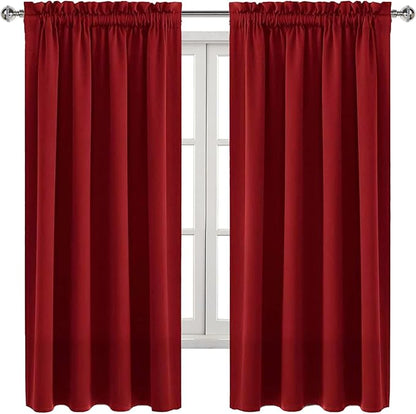 DWCN Burgundy Room Darkening Blackout Curtains - Thermal Insulated Privacy Energy Saving Window Curtain Drapes 52 x 63 inch Length, Set of 2 Bedroom Living Room Curtains