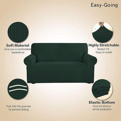 Easy-Going Stretch Loveseat Slipcover 1-Piece Sofa Cover Furniture Protector Couch Soft with Elastic Bottom for Kids Polyester Spandex Jacquard Fabric Small Checks (Loveseat, Dark Green)