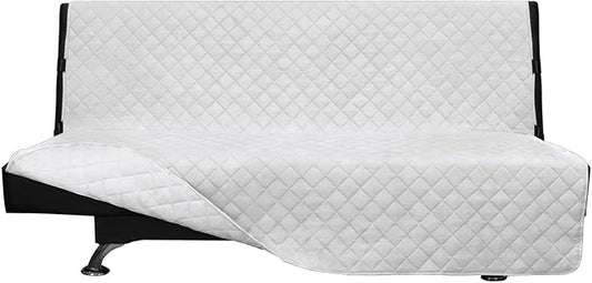 Easy-Going Futon Sofa Slipcover Reversible Sofa Cover Armless Cover Furniture Protector Couch Cover Water Resistant Pets, Kids, Children, Dog, Cat White/White