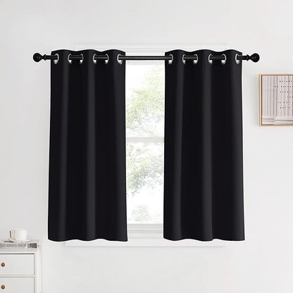NICETOWN Blackout Bedroom Curtains for Windows 40 inch Long, Black, 2 Panels, 34 in Wide, Solid Thermal Insulated Grommet Light Reducing Black Panels Window Treatment for Kitchen/Cafe