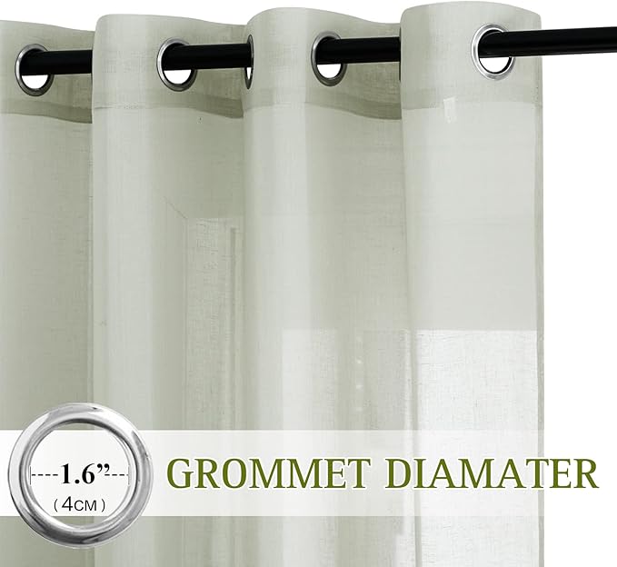 NICETOWN Privacy Semi Sheer Linen Curtains Extra Long 108" Long, Grommet Linen Blend Elegant Vertical Semitransparent Panels for Farmhouse/French Door, Sage Green, 104" W Total 2 Panels