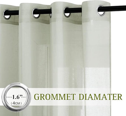 NICETOWN Privacy Semi Sheer Linen Curtains Extra Long 108" Long, Grommet Linen Blend Elegant Vertical Semitransparent Panels for Farmhouse/French Door, Sage Green, 104" W Total 2 Panels