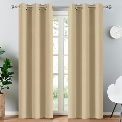 Yakamok Thermal Insulated Grommet Blackout Draperies/Drapes for Bedroom Window,Room Darkening Curtain Panels (2 Panels, W38 x L84 -Inch, Beige)