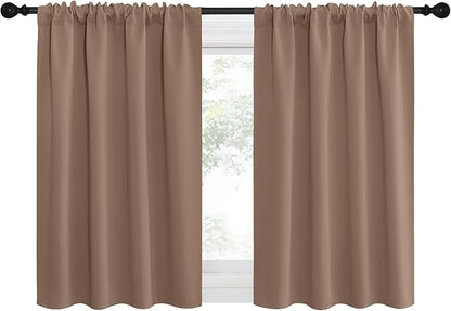 NICETOWN RV Blackout Curtains for Camper Windows, Window Treatment Thermal Insulated Rod Pocket Small Blackout Draperies/Drapes for Bedroom/Kitchen (Cappuccino, Set of 2, 34" Wide by 30" Long)