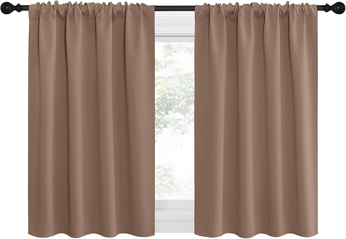 NICETOWN RV Blackout Curtains for Camper Windows, Window Treatment Thermal Insulated Rod Pocket Small Blackout Draperies/Drapes for Bedroom/Kitchen (Cappuccino, Set of 2, 34" Wide by 36" Long)