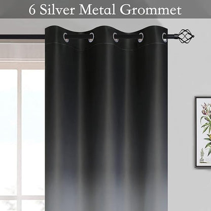 SimpleHome Ombre Room Darkening Curtains for Living Room, Light Blocking Gradient Black to Grey White Thick Thermal Insulated Grommet Window Curtains/Drapes for Bedroom, 2 Panels, 52x63 inches Length