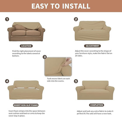 Easy-Going 100% Waterproof Couch Cover, Dual Waterproof Sofa Cover, Stretch Jacquard Sofa Slipcover, Leakproof Furniture Protector for Kids, Pets, Dog and Cat (Oversized Sofa, Sand)