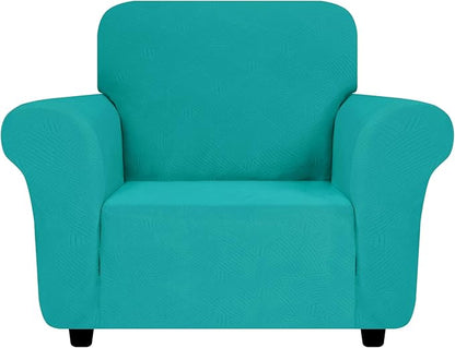 ZNSAYOTX Chair Cover with Arms (30"-47"), New Striped Sofa Chair Covers for Living Room, Dogs Pet Friendly Anti-Slip Chair Protector Spandex Armchair Slipcovers (Peacock Teal, Chair)