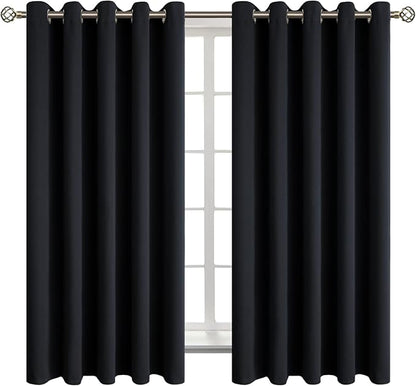 BGment Blackout Curtains - Grommet Thermal Insulated Room Darkening Bedroom and Living Room Curtain, Set of 2 Panels (70 x 63 Inch, Black)