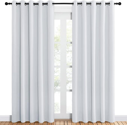 NICETOWN Room Darkening Curtain Panels for Bedroom -Easy-Care Solid Thermal Insulated Grommet Room Darkening Draperies/Drapes (Greyish White, 2 Panels, 60 by 84)
