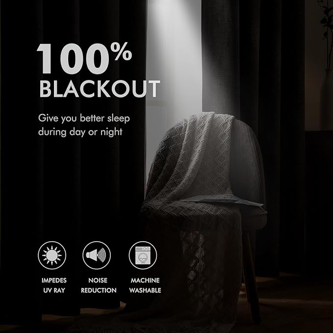 MIULEE Linen Textured Curtains for Bedroom Solid 100% Blackout Thermal Insulated Cream White Grommet Room Darkening Curtains & Drapes Luxury Decor for Living Room Nursery 52 x 45 Inch (2 Panels)
