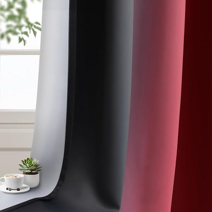 Yakamok Blackout Ombre Burgundy and Black Curtains for Bedroom, Gradient Room Darkening Curtains, Grommet Thermal Insulated Light Blocking Window Drapes/Curtain for Living Room,52 x 36 Inch,2 Panels