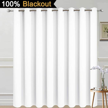 Yakamok Extra Wide Blackout Full Shading Curtains for Patio Door, Thermal Backing Sliding Glass Door Drape, Privacy Assured Window Treatment, Room Divider Curtains,Pure White, W100 x L84, 1 Panel