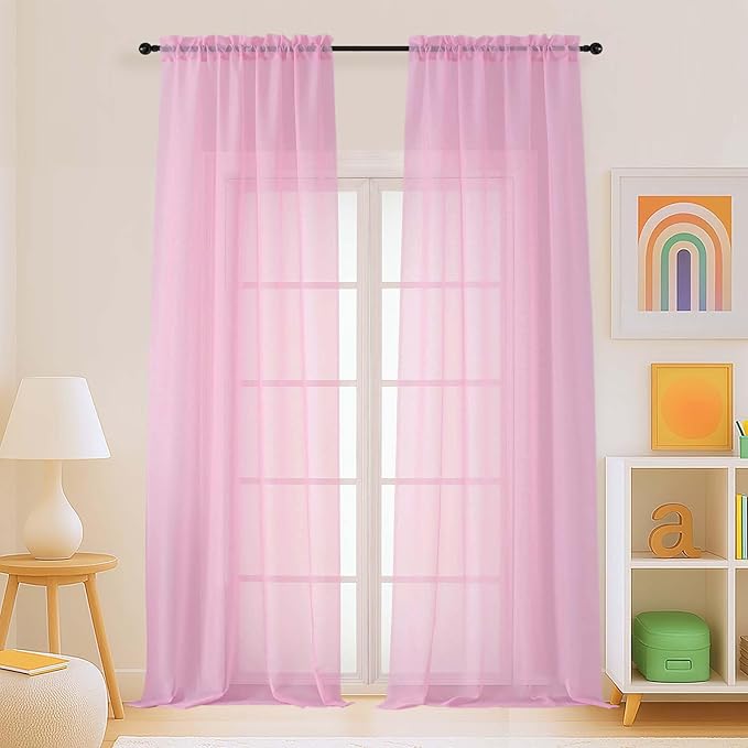 Light Pink Sheer Curtains for Window 96 Inches Long 2 Panels, Soft Airy Light Filtering Voile Sheer Curtains for Living Room Bedroom, Dual Rod Pocket Elegant Window Drapes, 2x42Wx96L Inches