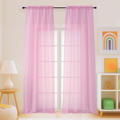 Light Pink Sheer Curtains for Window 96 Inches Long 2 Panels, Soft Airy Light Filtering Voile Sheer Curtains for Living Room Bedroom, Dual Rod Pocket Elegant Window Drapes, 2x42Wx96L Inches