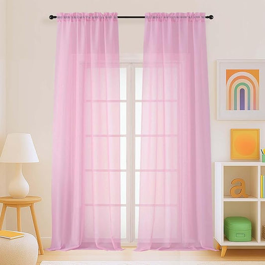 Light Pink Sheer Curtains for Window 96 Inches Long 2 Panels, Soft Airy Light Filtering Voile Sheer Curtains for Living Room Bedroom, Dual Rod Pocket Elegant Window Drapes, 2x42Wx96L Inches