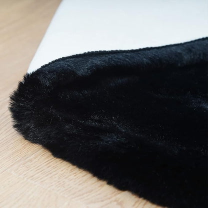 Ghouse Ultra Soft Faux Rabbit Fur Rug, Machine Washable Area Rugs for Bedroom Fluffy Rugs for Living Room, No-Shedding Carpet Sheepskin Runner Rugs Black 2 x 8 Feet