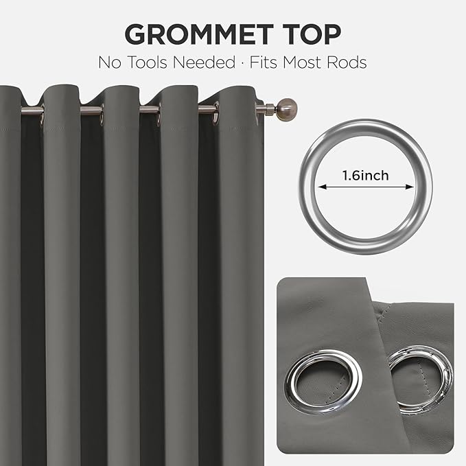 Joydeco Blackout Patio Sliding Door Curtains 84 Inches Long, Grommet Privacy Room Divider Curtains, Extra Wide Thermal Blackout Drapes for Bedroom Living Room (Light Grey, 70Wx84L, 1 Panel)