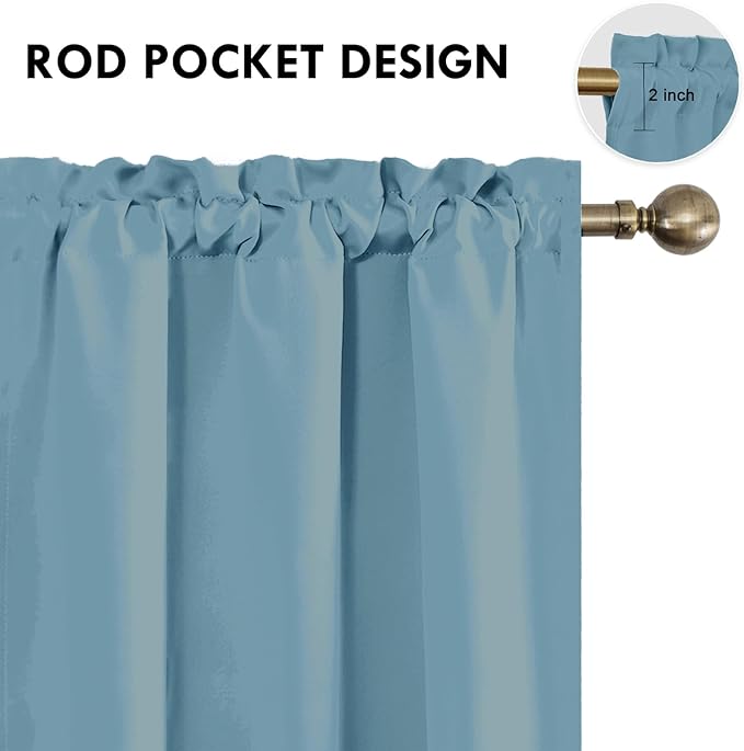 DWCN Blackout Curtains for Living Room Thermal Insulated, Energy Saving & Noise Reducing Bedroom Curtains, Stone Blue, W 38x L 63 Inch, Set of 2 Rod Pocket Curtain Panels