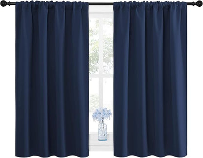 NICETOWN Curtains Blackout Draperies - Home Fashion Thermal Insulated Solid Drape Panels for Kid's Room, Privacy Window Dressing (Navy, 1 Pair, 42 inches x 45-Inch)