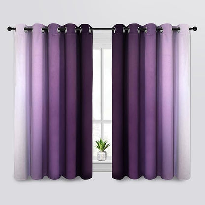 SimpleHome Ombre Room Darkening Curtains for Bedroom, Gradient Purple to Grey White Light Blocking Thermal Insulated Grommet Window Curtains/Drapes for Living Room,2 Panels, 62x63 inches Length
