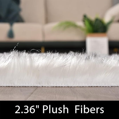 Latepis White with Grey Tips Sheepskin Rugs 4x6, Faux Fur Rug for Living Room, Fluffy Washable Rugs for Bedroom, Teen Room Decor, Rectangle
