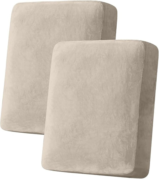 Couch Cover Stretch Velvet Sofa Cushion Cover 2-Piece - Elastic Washable Slipcover for Seat or Backrest, Couch Seat Covers for Sofas (Taupe)