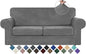 WEERRW Velvet Couch Covers for 2 Cushion Couch Sofa - High Stretch Luxury Velvet Plush 3 Pieces Sofa Slipcovers with Elastic Bottom, Furniture Protector for Pets, Machine Washable, Light Grey, Medium
