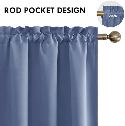 DWCN Blackout Curtains – Thermal Insulated, Energy Saving & Noise Reducing Bedroom and Living Room Curtains, Dusty Blue, W 42x L 36 Inch, Set of 2 Rod Pocket Curtain Panels
