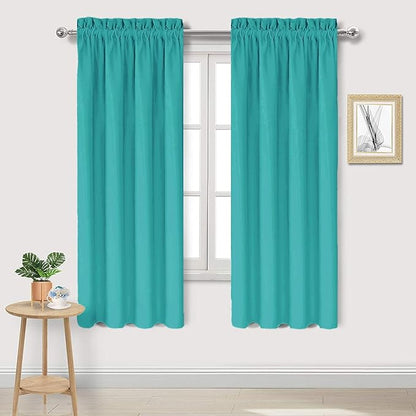 DWCN Blackout Curtains for Living Room Thermal Insulated, Energy Saving & Noise Reducing Bedroom Curtains, Peacock Blue, W 42x L 63 Inch, Set of 2 Rod Pocket Curtain Panels