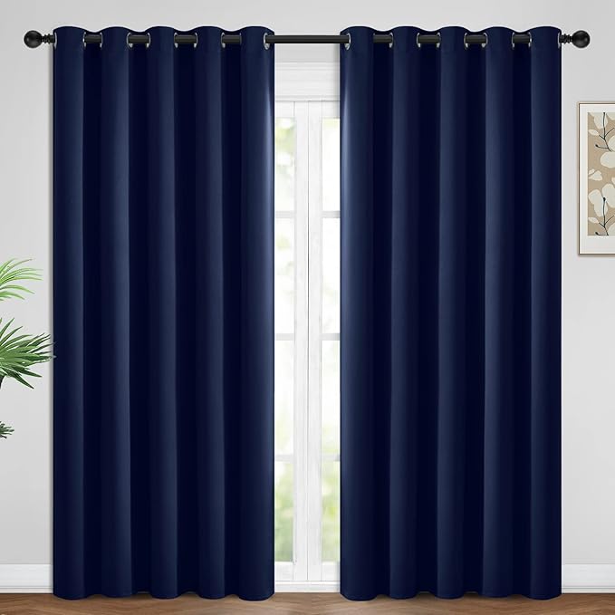 Yakamok Blackout Curtains Room Darkening Thermal Insulated with Grommet Window Curtain for Bedroom/Living Room(62Wx84L, Navy Blue, 2 Panels)