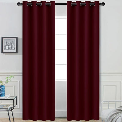 Yakamok Blackout Curtains for Bedroom, Thermal Insulated Blackout Window Curtains with Grommet Top for Living Room- Wine Red- 52W x 84L -2 Panels