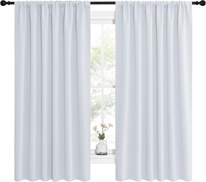 NICETOWN Bedroom Window Curtain Panels - Window Treatment Thermal Insulated Rod Pocket Room Darkening Curtains/Drapes for Patio Door (Greyish White, 2 Panels, 62 in x 63 in (W x L))