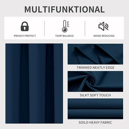 Joydeco Blackout Curtains 63 Inch Length 2 Panels Set, Thermal Insulated Long Curtains& Drapes 2 Burg, Room Darkening Grommet Drapes for Bedroom Living Room Window (Navy Blue, W52 x L63 Inch)