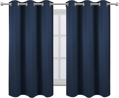 LEMOMO Navy Blue Blackout Curtains 42 x 54 Inch Length Set of 2 Panels Grommet Bedroom Curtains for Living Room