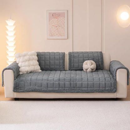 Couch Cover for Dogs Washable, Fuzzy Pet Couch Covers for 3 Cushion Sofa Pet Friendly, Non Slip Sofa Cover (Blue-Grey, 35" x 63"/90 x 160cm)