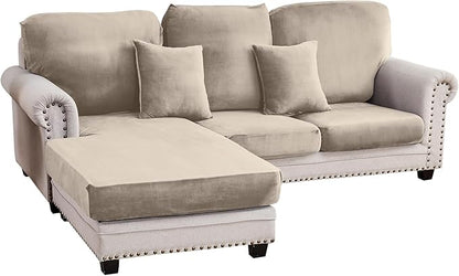 Couch Cover 3-Piece Elastic Velvet Couch Cushion Covers & Chaise Slipcovers for L-Shaped Sofas - Sofa Seat Covers Washable, Soft Protector for Couches (2 Seater + Chaise, Taupe)