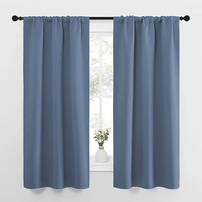NICETOWN Bedroom Curtains, Home Decoration Solid Thermal Insulated Draperies & Drapes, Blackout Window Curtains for Kitchen (Stone Blue, 2 Panels, 34 in x 63 in (W x L))