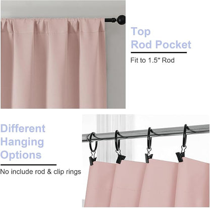 Simplebrand Blackout Extra 10ft Curtains for Patio 120 Inches Long 2 Panels Set, Solid Thermal Insulated Energy Saving Rod Pocket Window Treatment Curtains Blackout Drapes, 50" Wx120 L, Blush