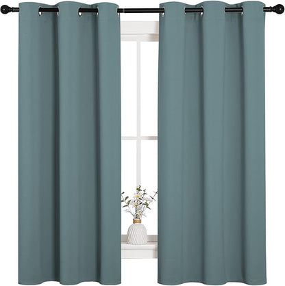 NICETOWN Modern Greyish Blue Blackout Curtains Noise Reducing, Thermal Insulated and Privacy Room Darkening Drape Panels for Boy's Guest Room Door Small Short Window (2 Panels, W42 x L63 -Inch)