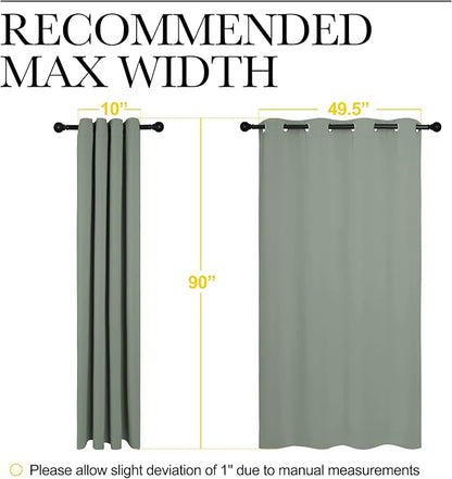 NICETOWN Greyish Green Blackout Curtains 90" Long for Office, Dining Room, Guest Room, Sound Reducing Heat and Cold Block Curtain Panels for Modern Room Decorative (55" Wide, 2 Pieces)
