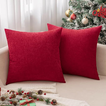 MIULEE Pack of 2 Red Couch Throw Pillow Covers 20x20 Inch Soft Polyester Chenille Pillow Covers for Sofa Living Room Solid Dyed Pillow