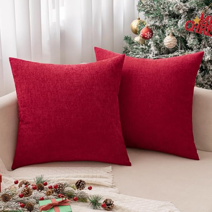 MIULEE Pack of 2 Red Couch Throw Pillow Covers 18x18 Inch Soft Cushion Covers for Sofa Living Room Solid Dyed Pillow Cases